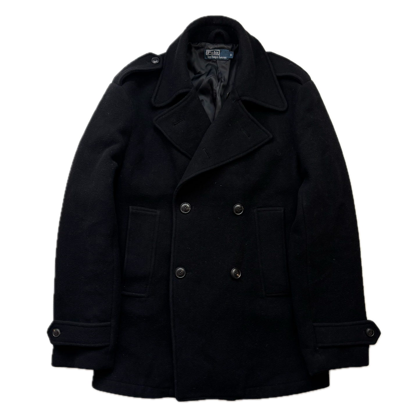 Polo Ralph Lauren Black Double Breasted Pea Coat (Wool) - S