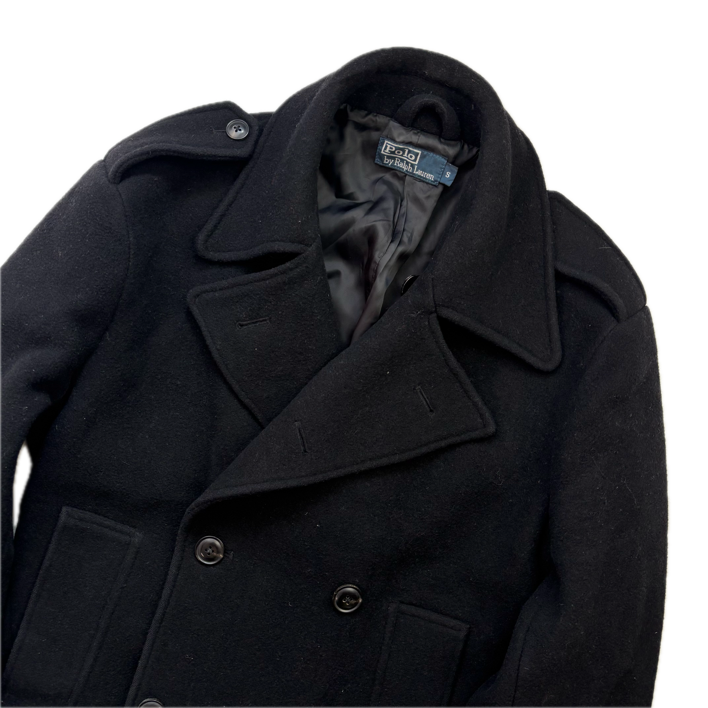 Polo Ralph Lauren Black Double Breasted Pea Coat (Wool) - S