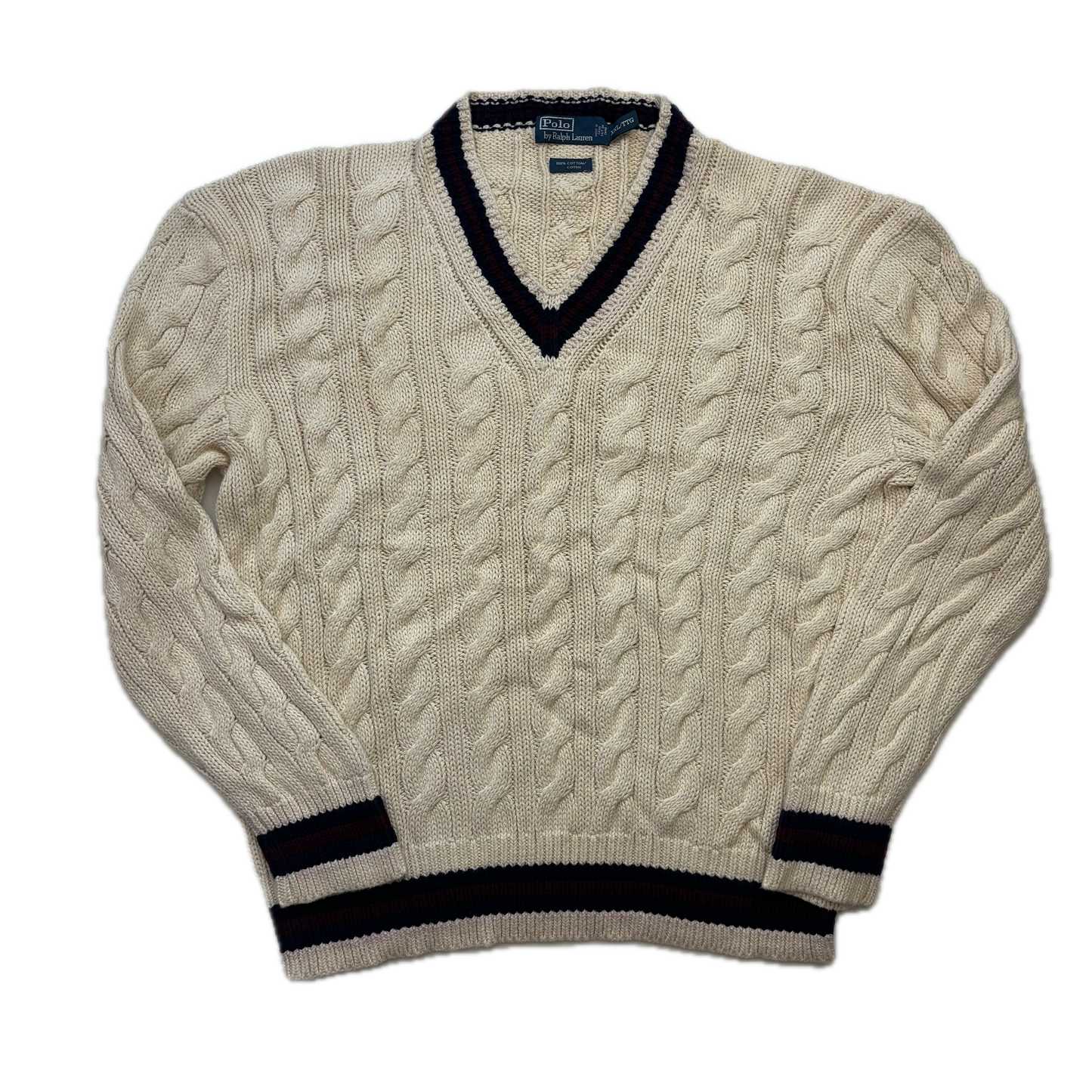 Polo Ralph Lauren Cream Cricket Jumper Tennis Cableknit - XXL