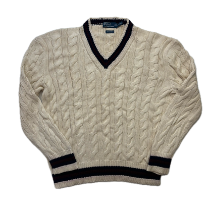 Polo Ralph Lauren Cream Cricket Jumper Tennis Cableknit - XXL
