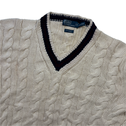 Polo Ralph Lauren Cream Cricket Jumper Tennis Cableknit - XXL