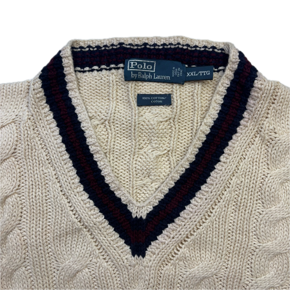 Polo Ralph Lauren Cream Cricket Jumper Tennis Cableknit - XXL