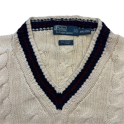 Polo Ralph Lauren Cream Cricket Jumper Tennis Cableknit - XXL