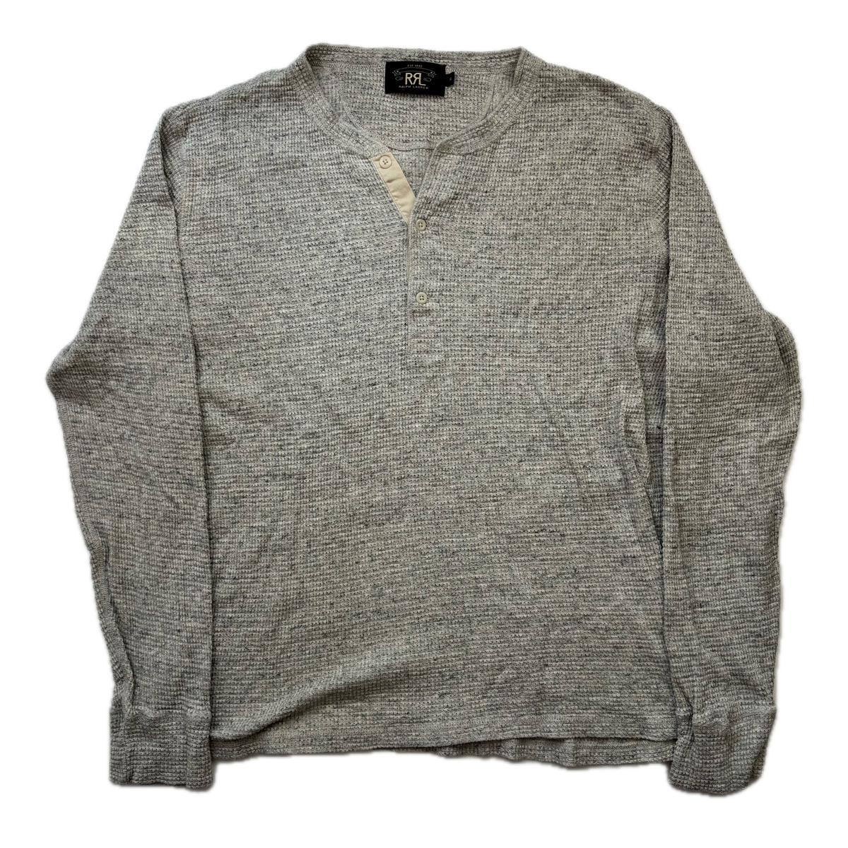 RRL Ralph Lauren Grey Waffle Knit Henley Shirt - XL