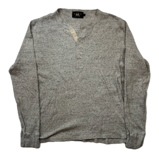 RRL Ralph Lauren Grey Waffle Knit Henley Shirt - XL