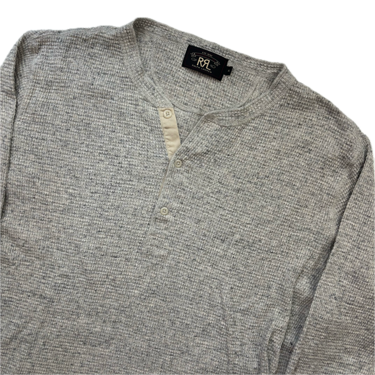 RRL Ralph Lauren Grey Waffle Knit Henley Shirt - XL