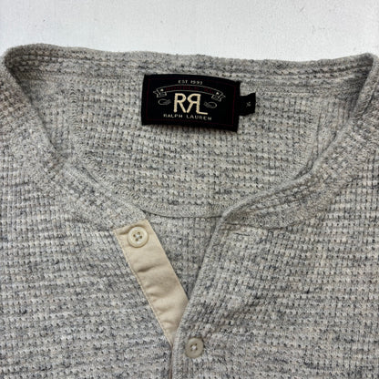 RRL Ralph Lauren Grey Waffle Knit Henley Shirt - XL