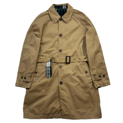 Polo Ralph Lauren Reversible Balmacaan Belted Trench Coat Beige Plaid -  L