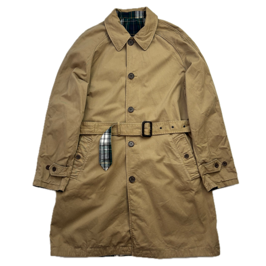 Polo Ralph Lauren Reversible Balmacaan Belted Trench Coat Beige Plaid -  L
