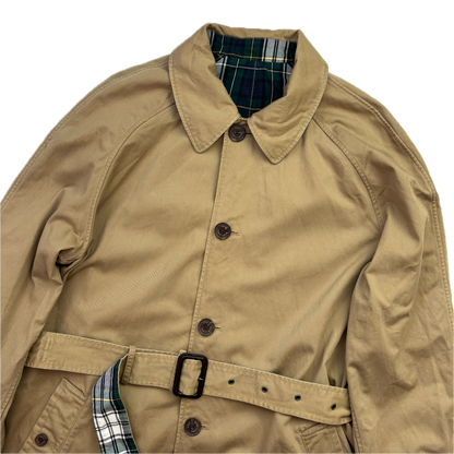 Polo Ralph Lauren Reversible Balmacaan Belted Trench Coat Beige Plaid -  L