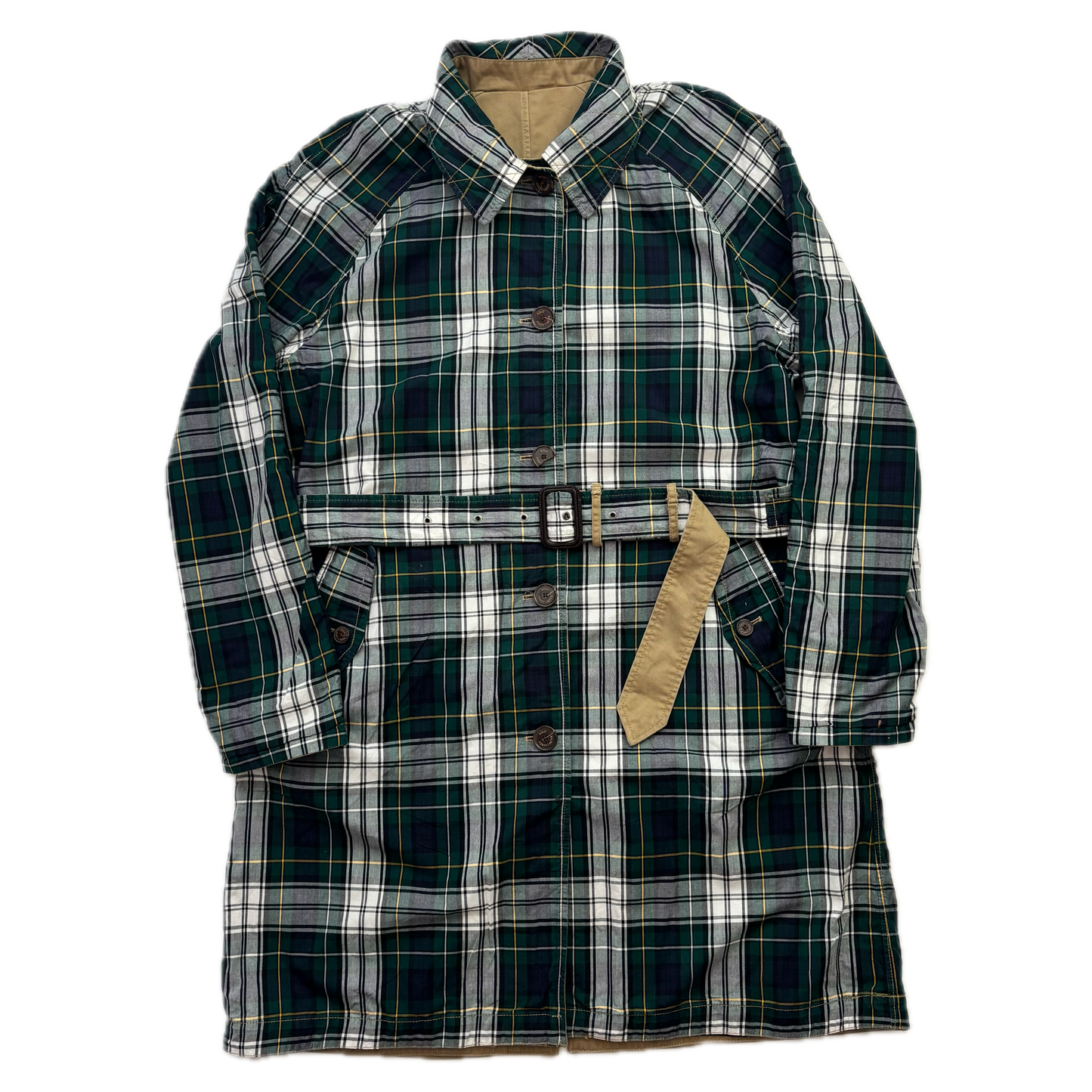 Polo Ralph Lauren Reversible Balmacaan Belted Trench Coat Beige Plaid -  L