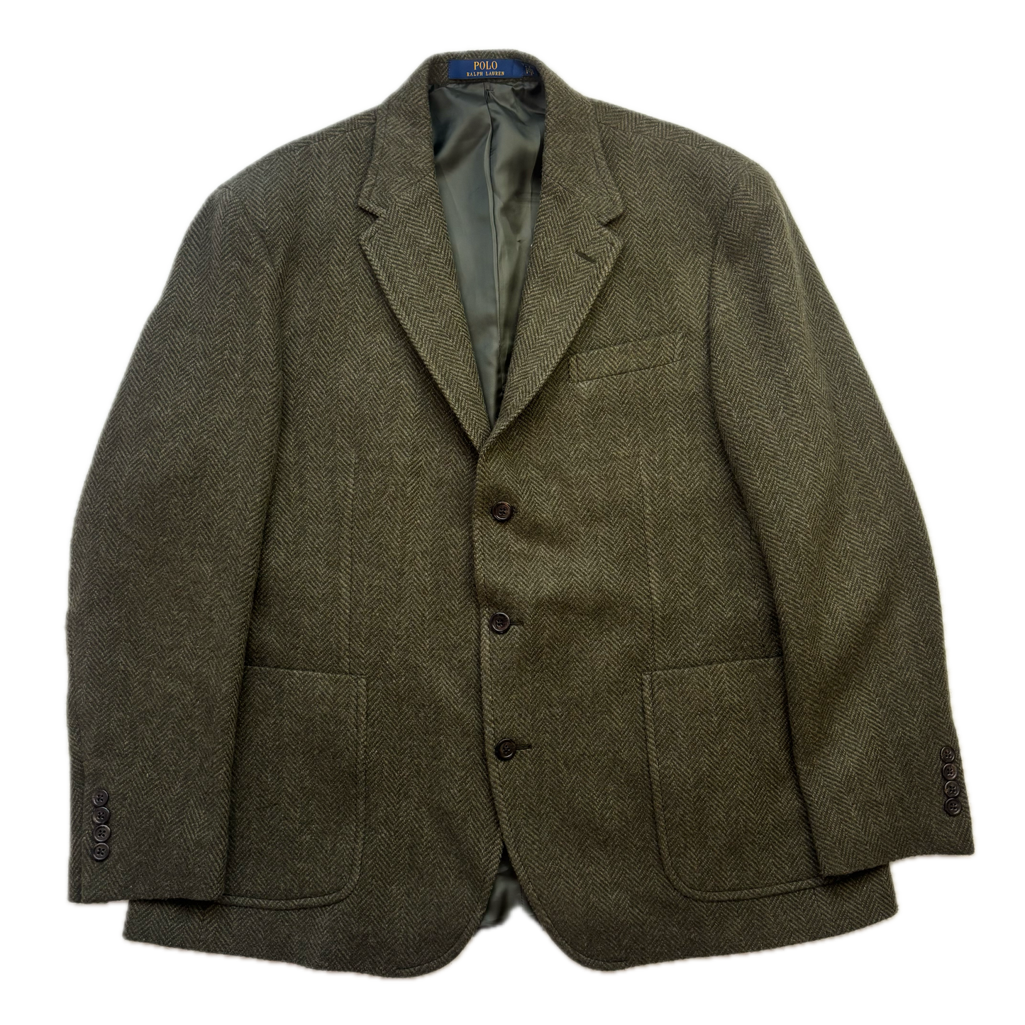 Polo Ralph Lauren Green Herringbone Blazer Sports Coat (Wool Blend) - 46R