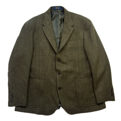 Polo Ralph Lauren Green Herringbone Blazer Sports Coat (Wool Blend) - 46R