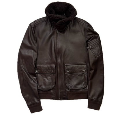 Ralph Lauren Black Label Brown Leather Aviator Jacket Bomber Fur Collar  - M