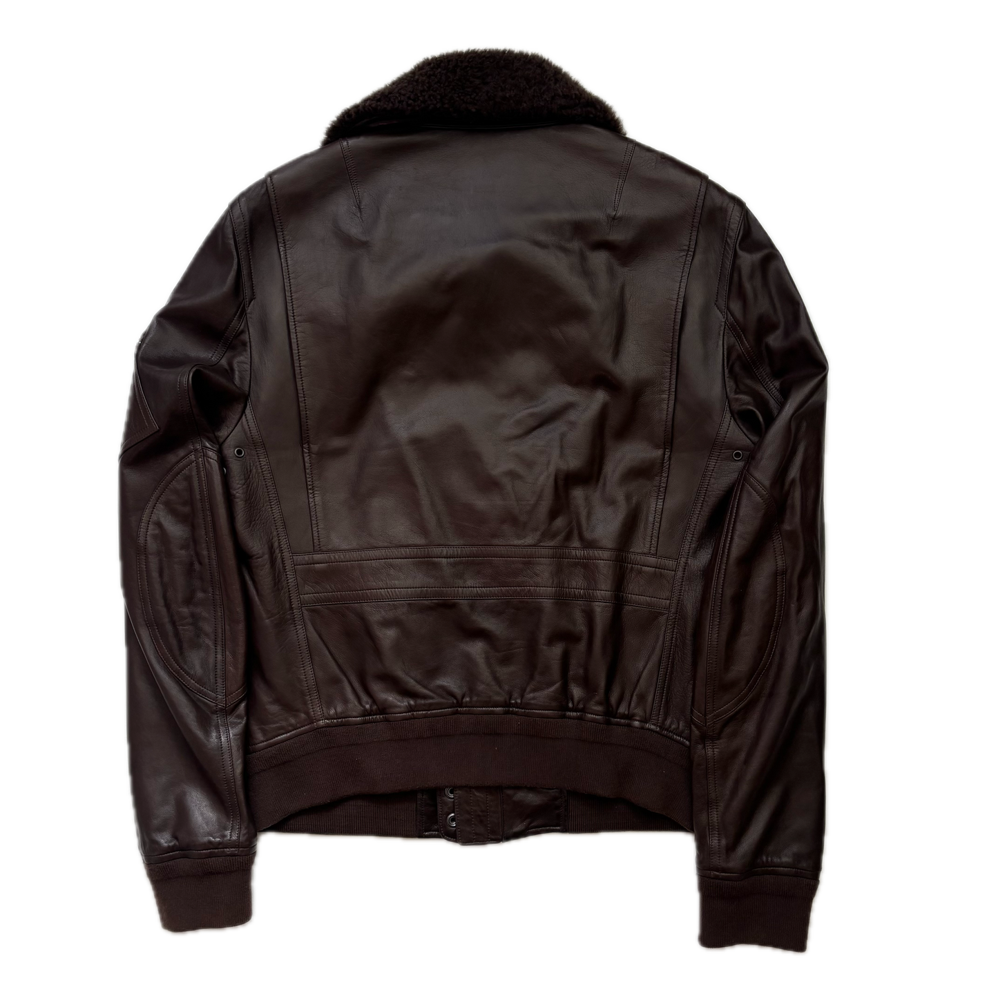 Ralph Lauren Black Label Brown Leather Aviator Jacket Bomber Fur Collar  - M