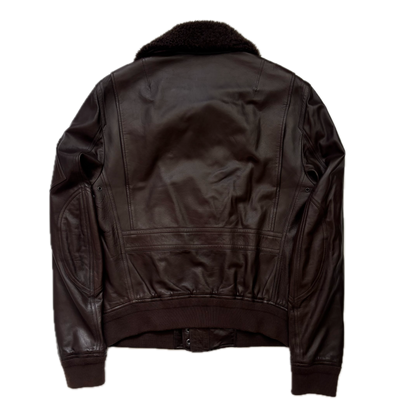 Ralph Lauren Black Label Brown Leather Aviator Jacket Bomber Fur Collar  - M