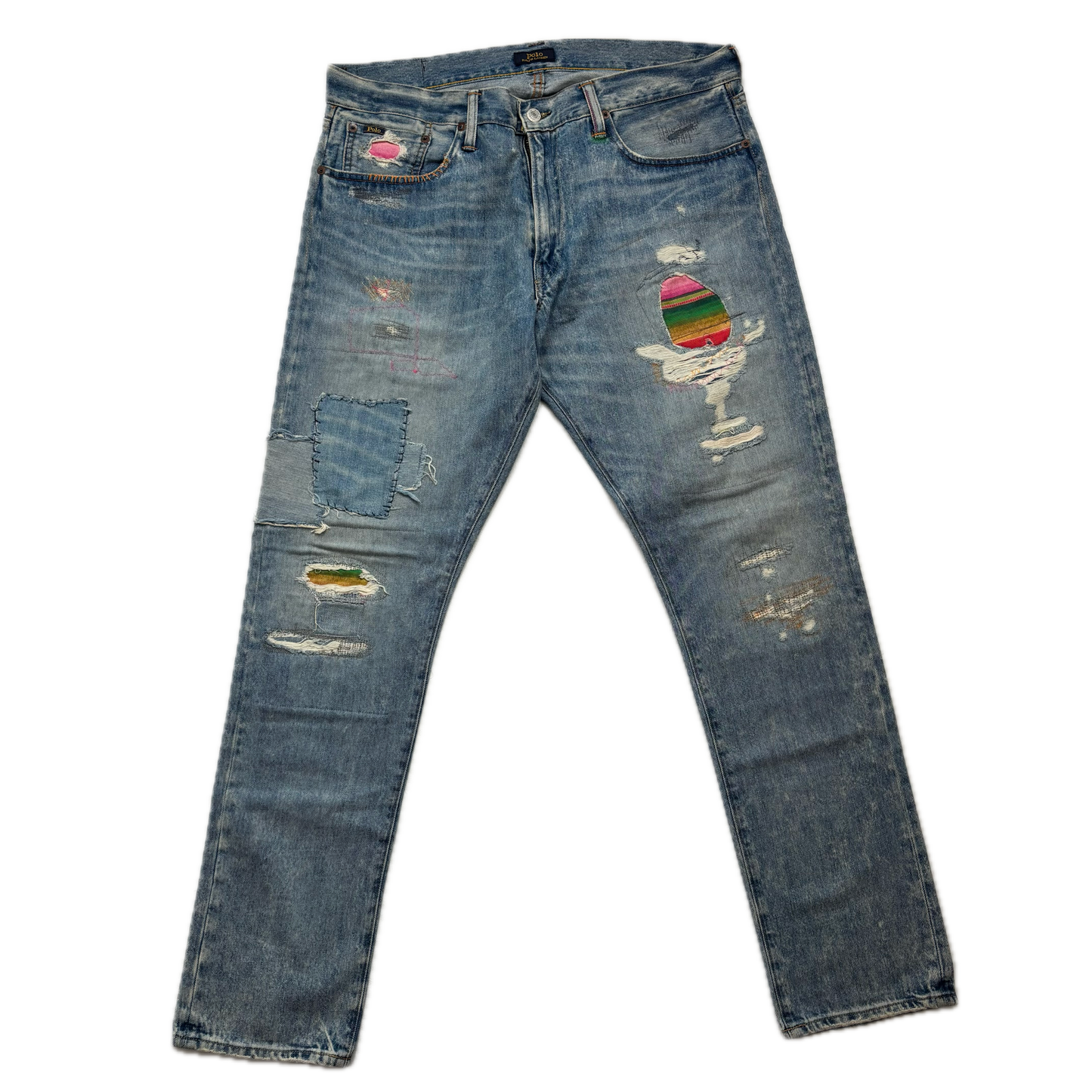 Polo Ralph Lauren Sullivan Slim Jeans Camo Serape Aztec Southwestern Patchwork Distressed - 34x32