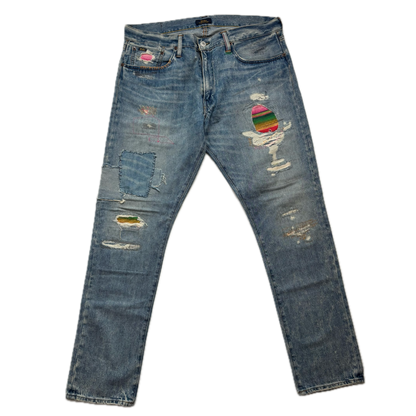 Polo Ralph Lauren Sullivan Slim Jeans Camo Serape Aztec Southwestern Patchwork Distressed - 34x32