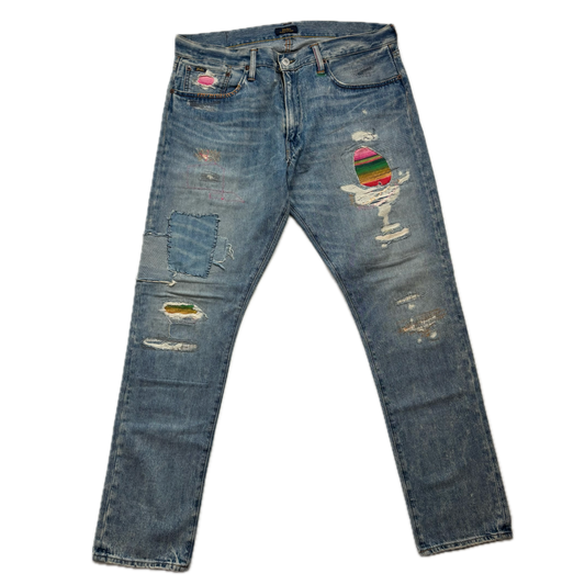 Polo Ralph Lauren Sullivan Slim Jeans Serape Aztec Southwestern Patchwork Distressed - 34x32