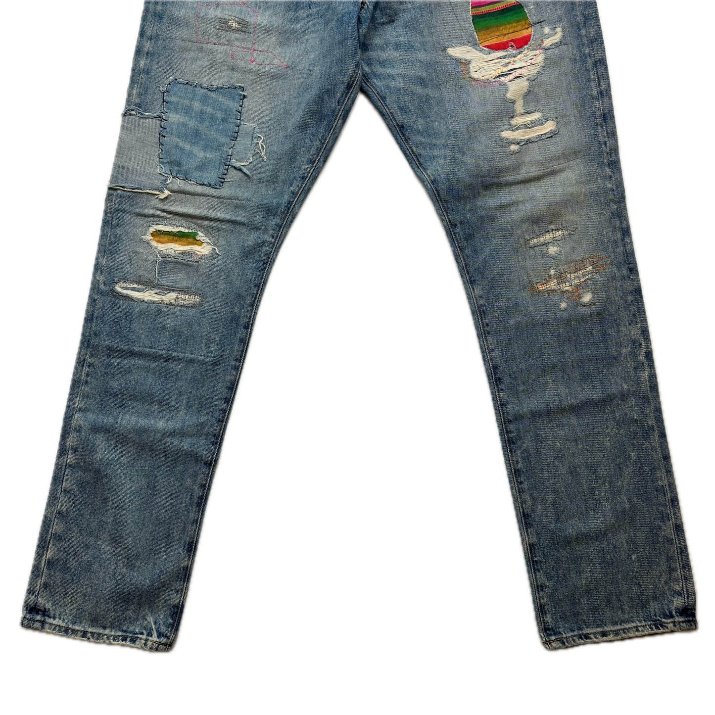 Polo Ralph Lauren Sullivan Slim Jeans Camo Serape Aztec Southwestern Patchwork Distressed - 34x32