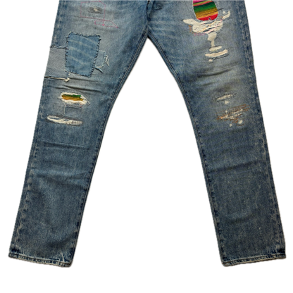 Polo Ralph Lauren Sullivan Slim Jeans Camo Serape Aztec Southwestern Patchwork Distressed - 34x32