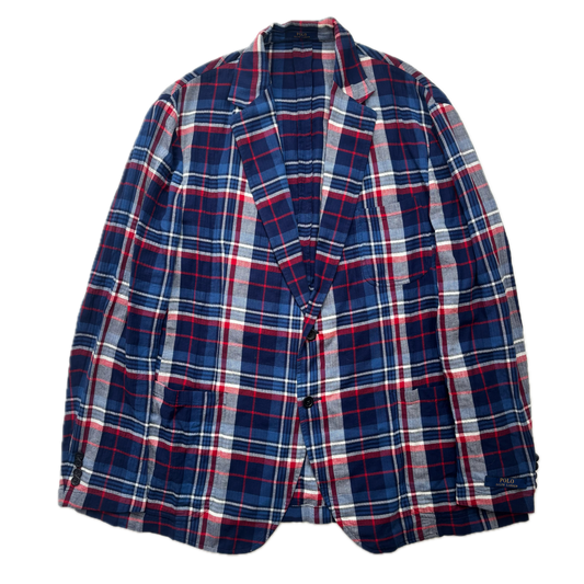 Polo Ralph Lauren Summer Blue Plaid Blazer Sports Jacket Madras (Cotton) -46R