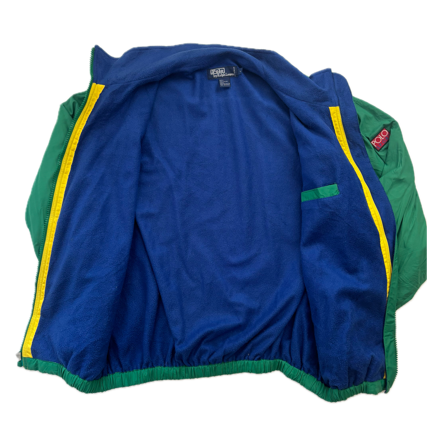 Green Sport Hi-Tech Patch Windbreaker Fleece Lined Jacket - L
