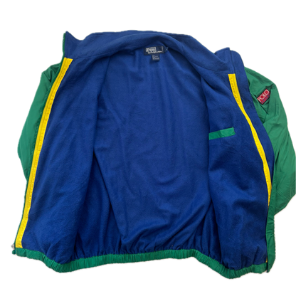 Green Sport Hi-Tech Patch Windbreaker Fleece Lined Jacket - L