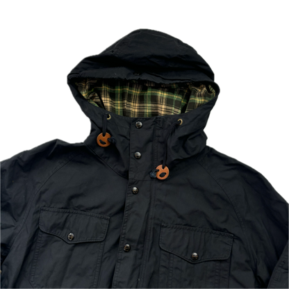 Black Rain Coat Hooded Parka - L