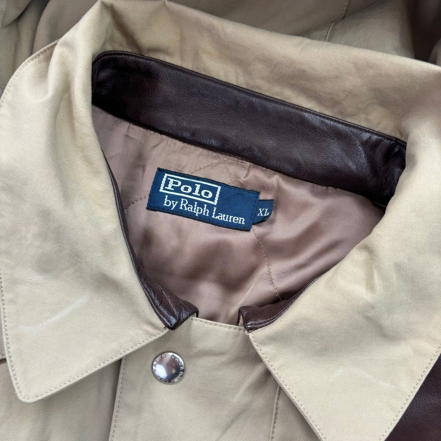 Beige Hooded Walking Jacket Coat Leather Trim - XL