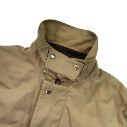Beige Hooded Walking Jacket Coat Leather Trim - XL