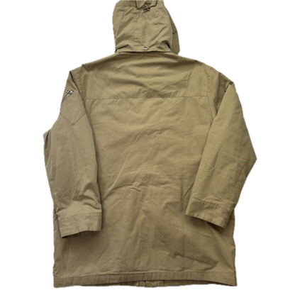 Beige Hooded Walking Jacket Coat Leather Trim - XL