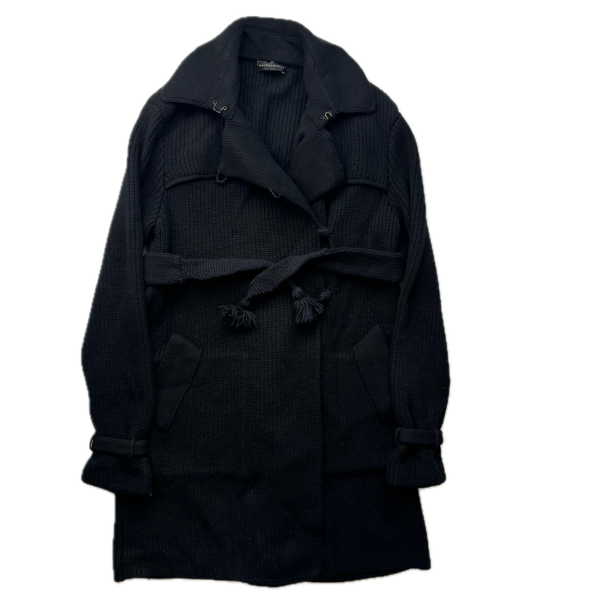 Ralph Lauren Black Label Long Belted Cardigan Wool Cashmere Black - M