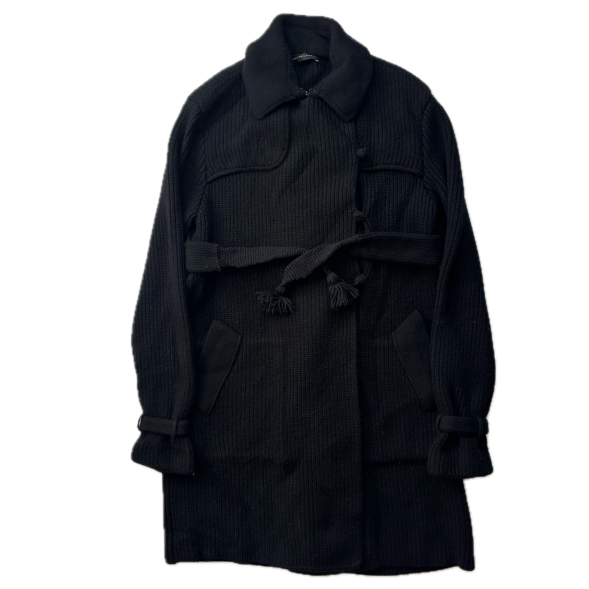 Ralph Lauren Black Label Long Belted Cardigan Wool Cashmere Black - M