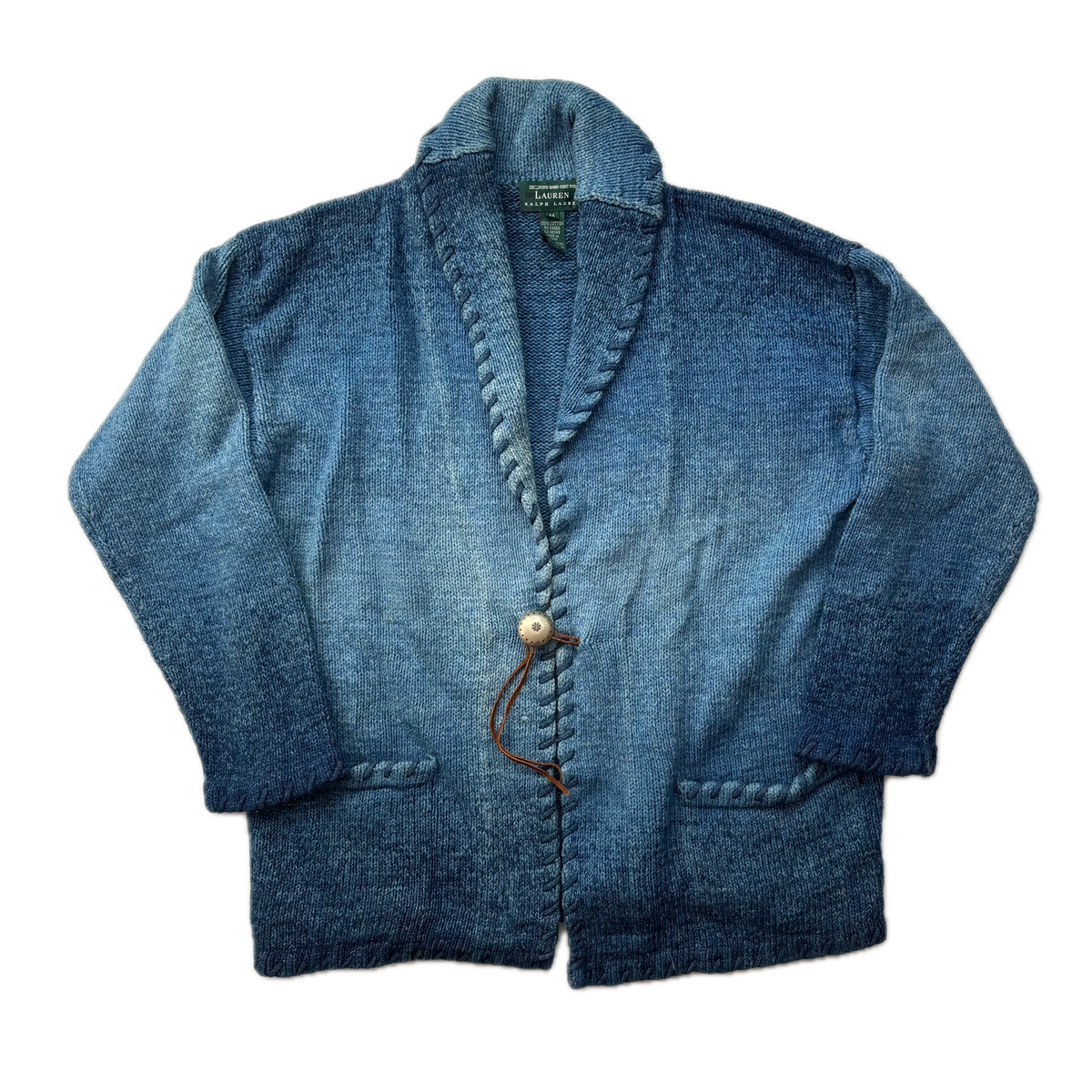 Lauren Hand Knit Blue Ombre Concho Southwestern Cardigan (Cotton) - M