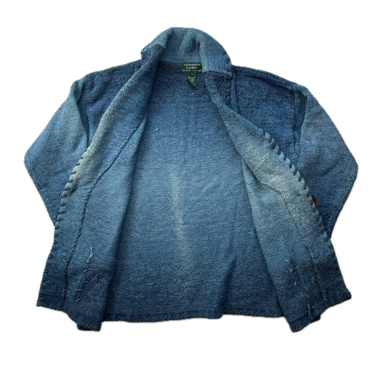 Lauren Hand Knit Blue Ombre Concho Southwestern Cardigan (Cotton) - M