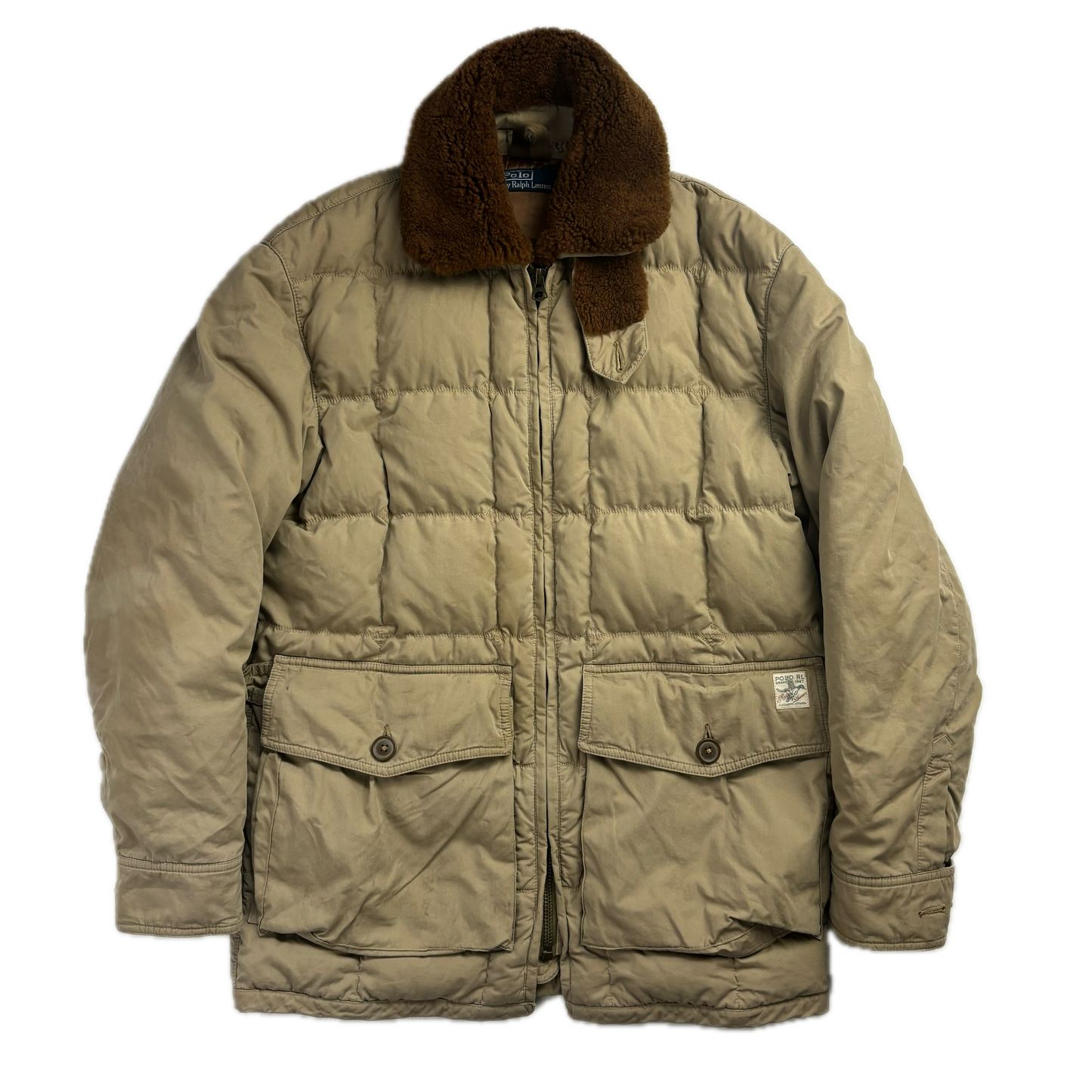 Polo Ralph Lauren Beige Quilted Puffer Jacket Fur Collar - S
