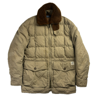 Polo Ralph Lauren Beige Quilted Puffer Jacket Fur Collar - S