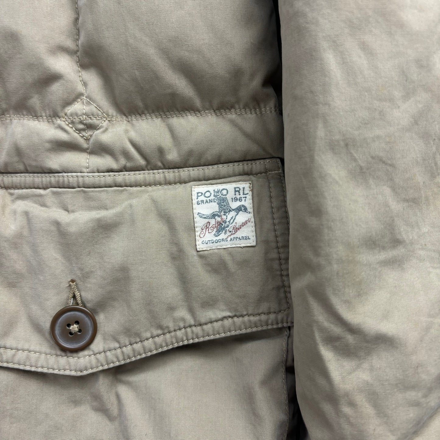 Polo Ralph Lauren Beige Quilted Puffer Jacket Fur Collar - S