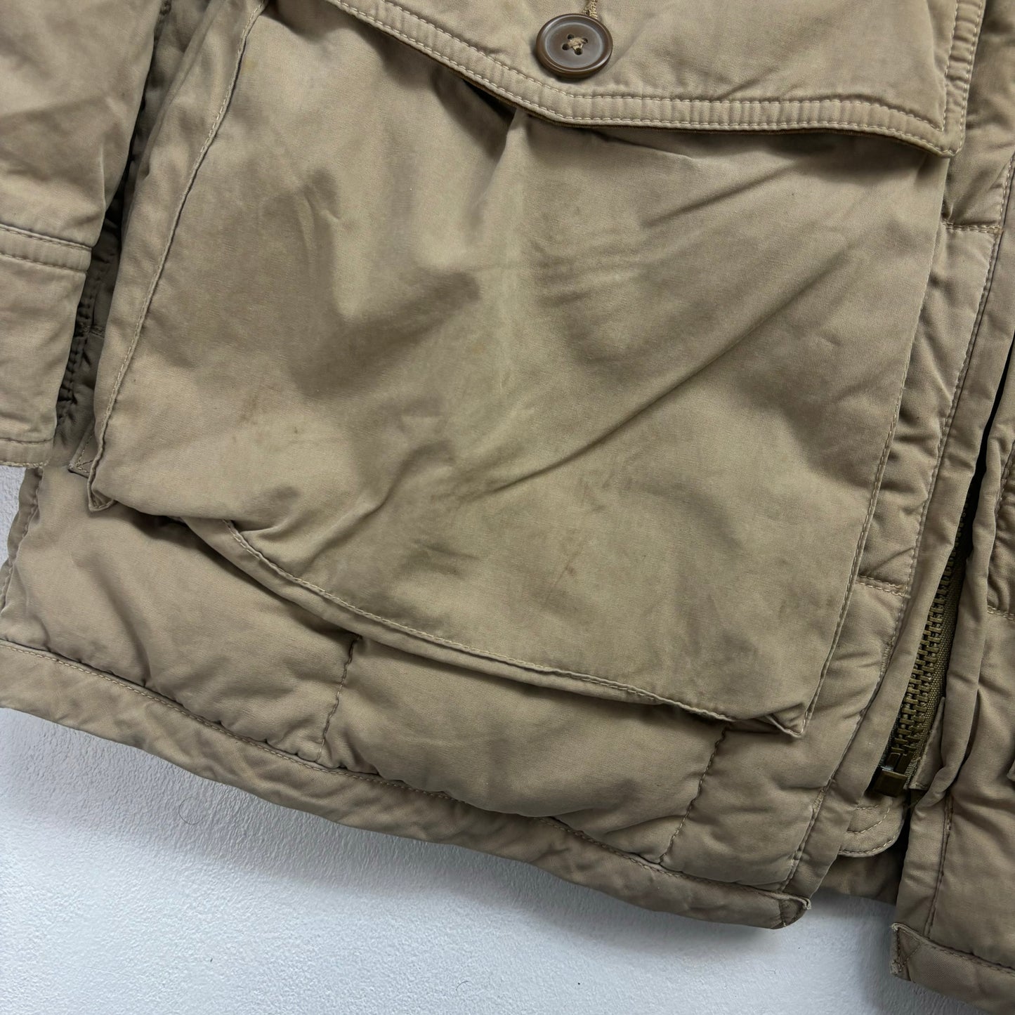Polo Ralph Lauren Beige Quilted Puffer Jacket Fur Collar - S