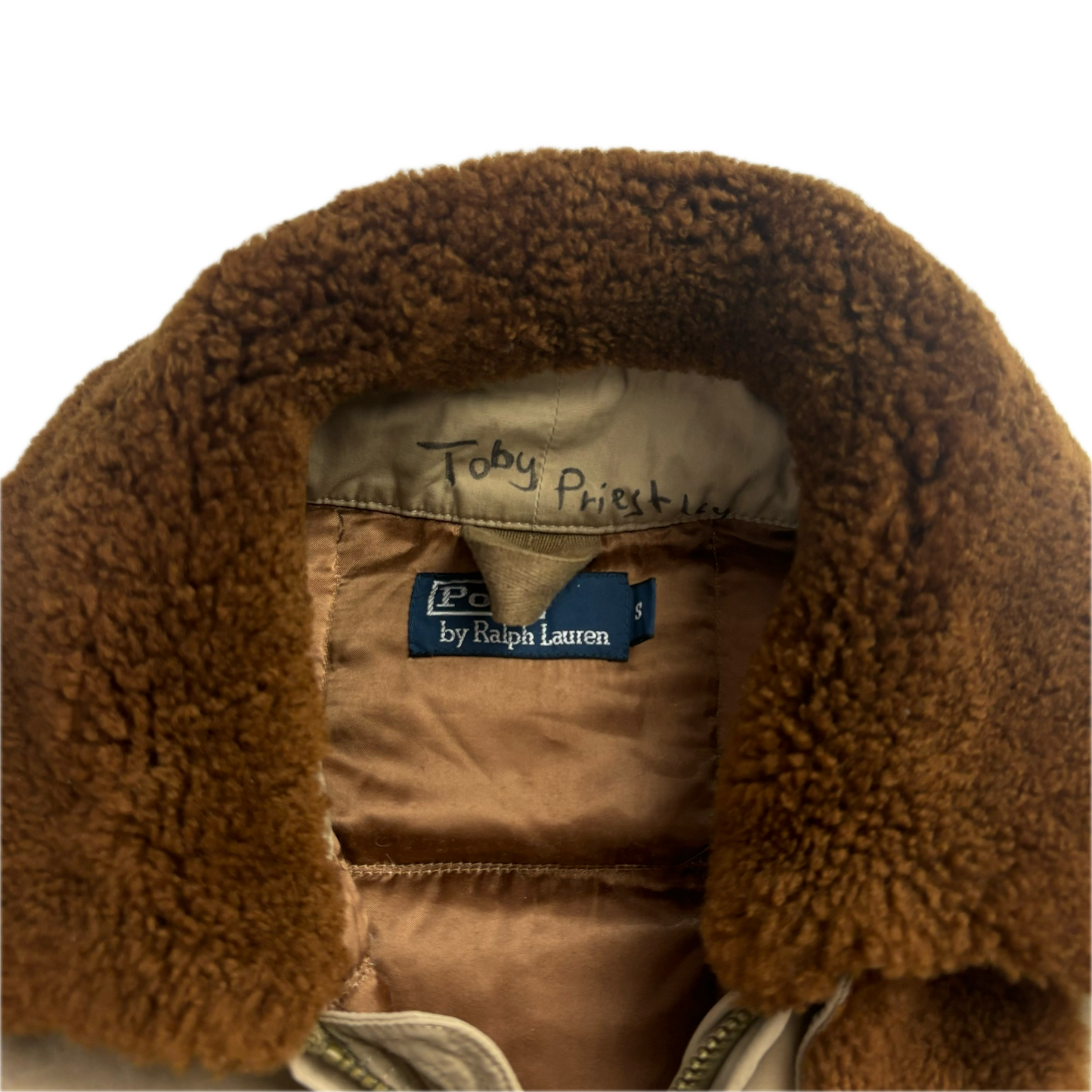 Polo Ralph Lauren Beige Quilted Puffer Jacket Fur Collar - S
