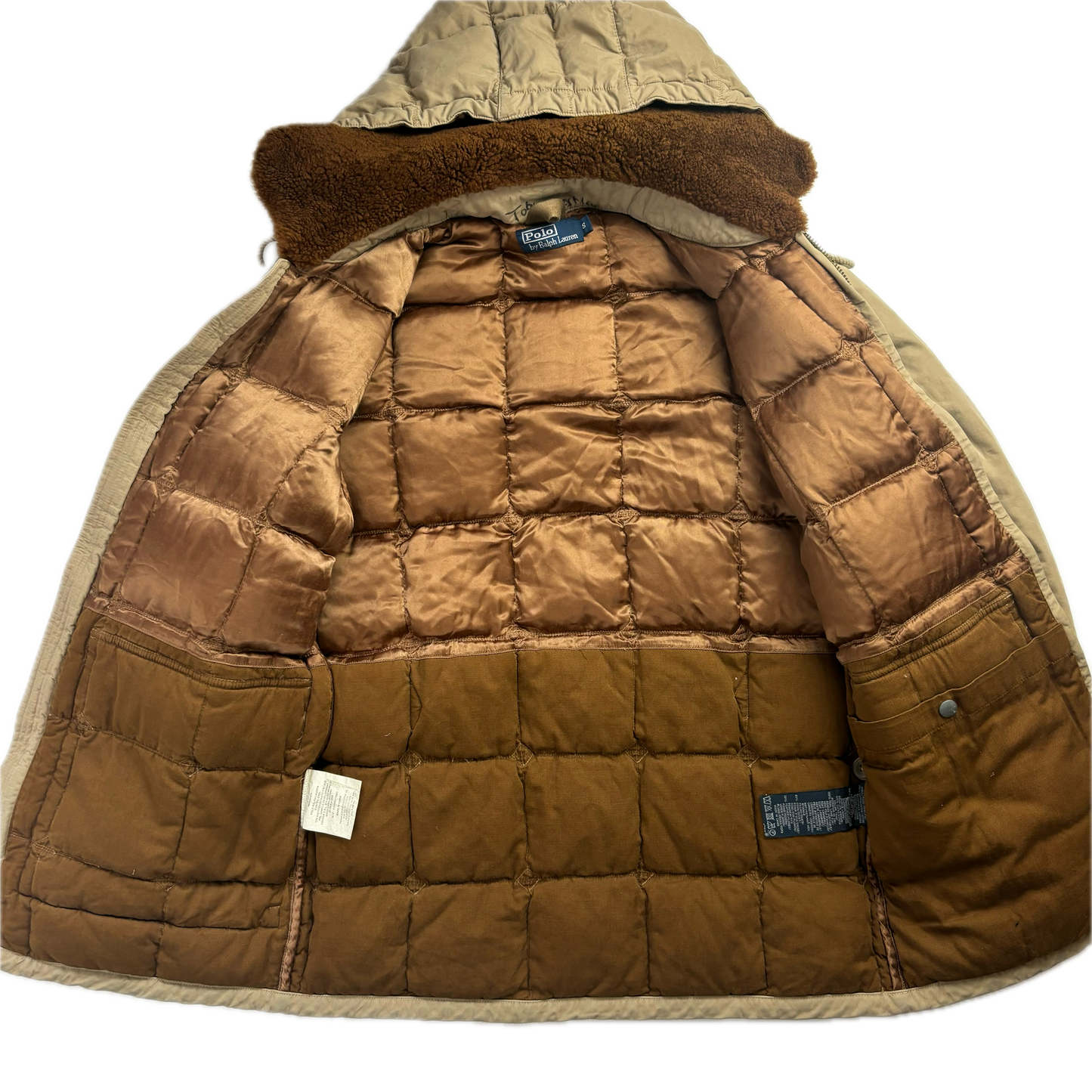 Polo Ralph Lauren Beige Quilted Puffer Jacket Fur Collar - S