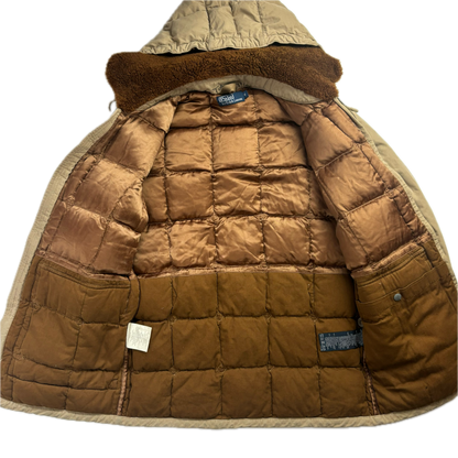 Polo Ralph Lauren Beige Quilted Puffer Jacket Fur Collar - S