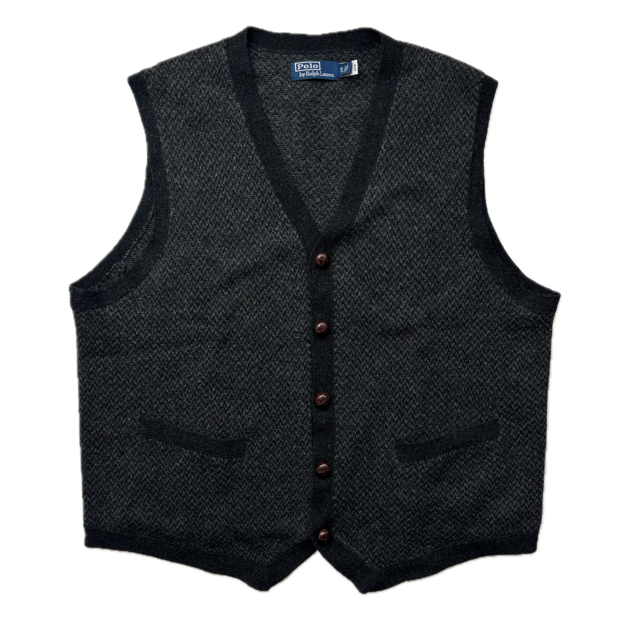Polo Ralph Lauren Grey Tweed Herringbone Cardigan Vest Waistcoat (Wool) - XXL
