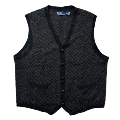 Polo Ralph Lauren Grey Tweed Herringbone Cardigan Vest Waistcoat (Wool) - XXL