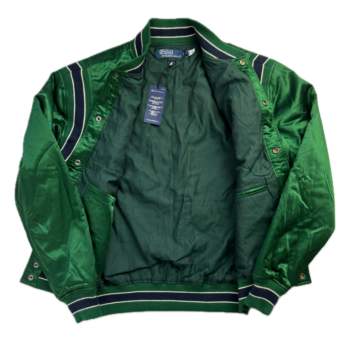 Green Satin Varsity State Champs Letterman Jacket - S