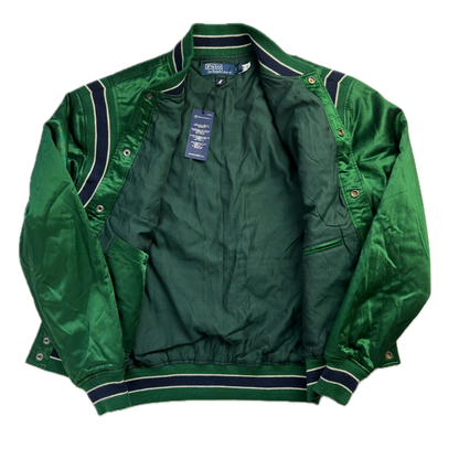 Green Satin Varsity State Champs Letterman Jacket - S