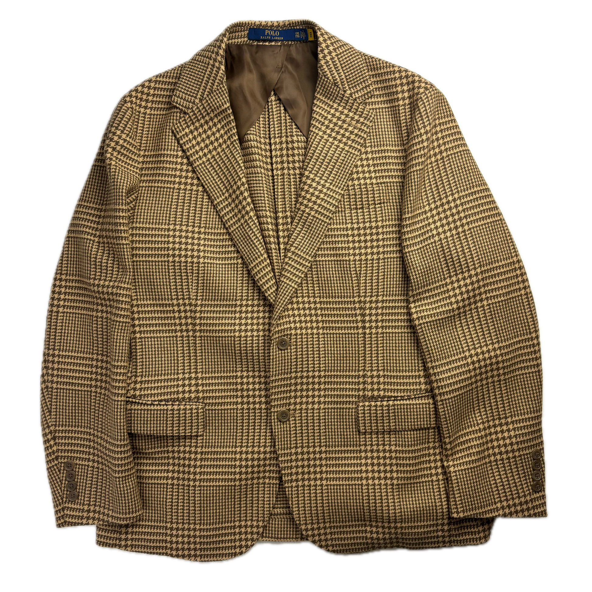 Polo Ralph Lauren Tan Brown Glen Plaid Blazer (Wool Polyester) - XXL