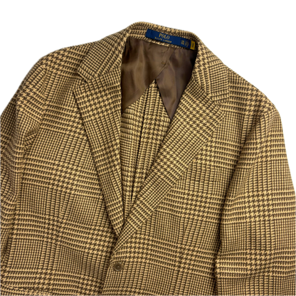 Tan Brown Glen Plaid Blazer (Wool Polyester) - XXL
