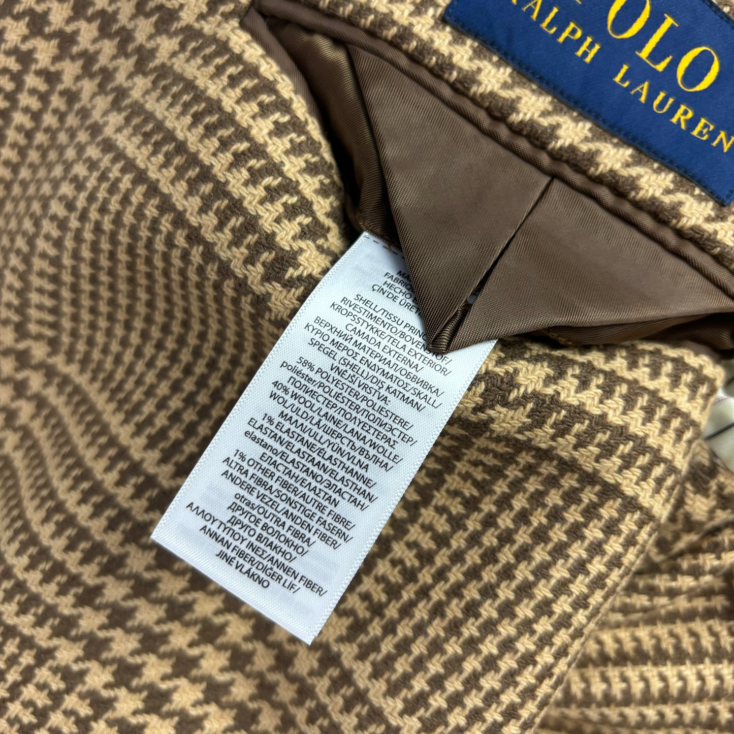 Tan Brown Glen Plaid Blazer (Wool Polyester) - XXL